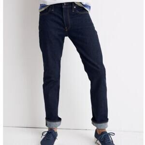 Madewell Mens Straight Jeans Dark Rinse Wash Relaxed Flex Denim Button Zip 28x30